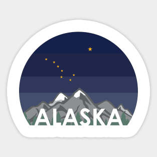 Alaska Cruise with Mountains and Alaska State Flag at Night Sticker